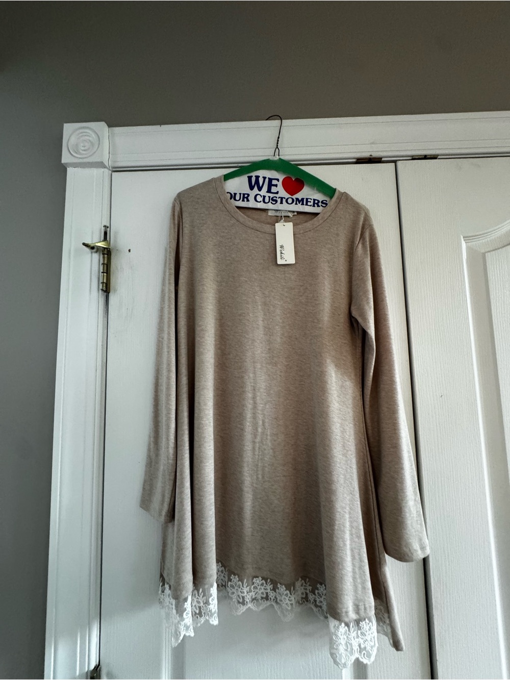 Women’s Lace-Trim Beige Long Sleeve Tunic